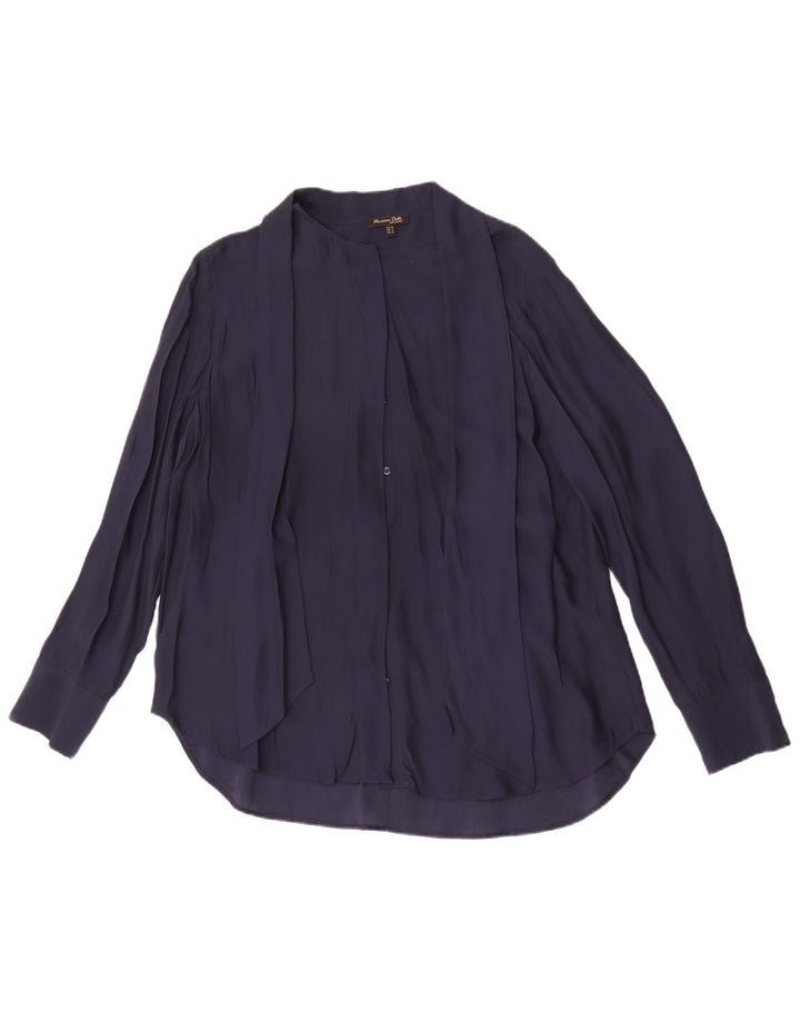 Massimo Dutti Camicetta da donna con papillon da donna EU 42 Large in viscosa blu navy