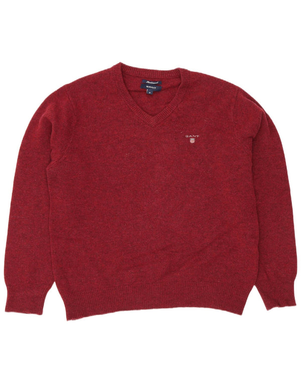 Gant Maglione da uomo con scollo a V in lana d'agnello screziata bordeaux medio