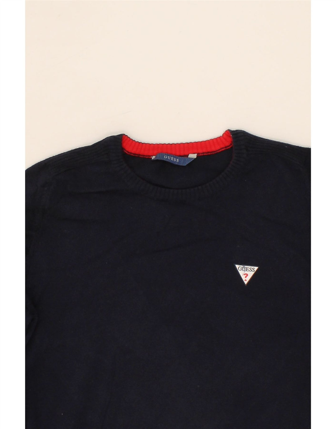 GUESS Boys Crew Neck Jumper Sweater 8-9 Years Navy Blue Cotton Vintage Guess and Second-Hand Guess from Messina Hembry 