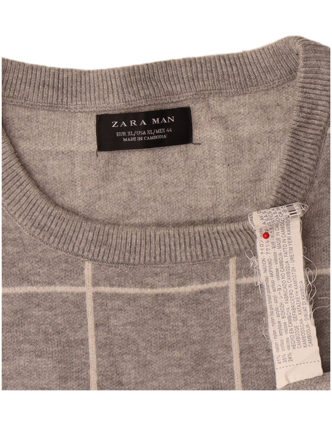 Maglione maglione girocollo da uomo Zara XL in nylon grigio a quadri