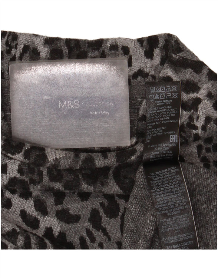 Marks & Spencer Top da donna a maniche lunghe UK 10 piccola stampa animalier grigia