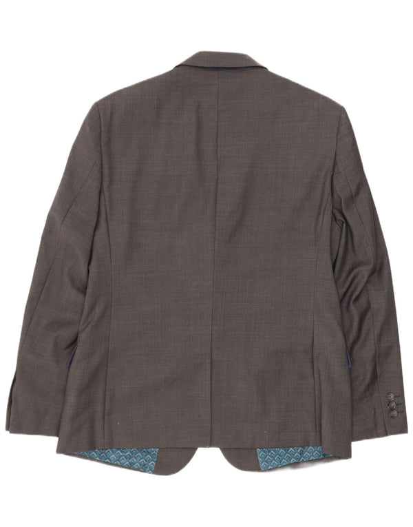 Giacca blazer corta da uomo a 2 bottoni Ted Baker UK 40 grande lana grigia