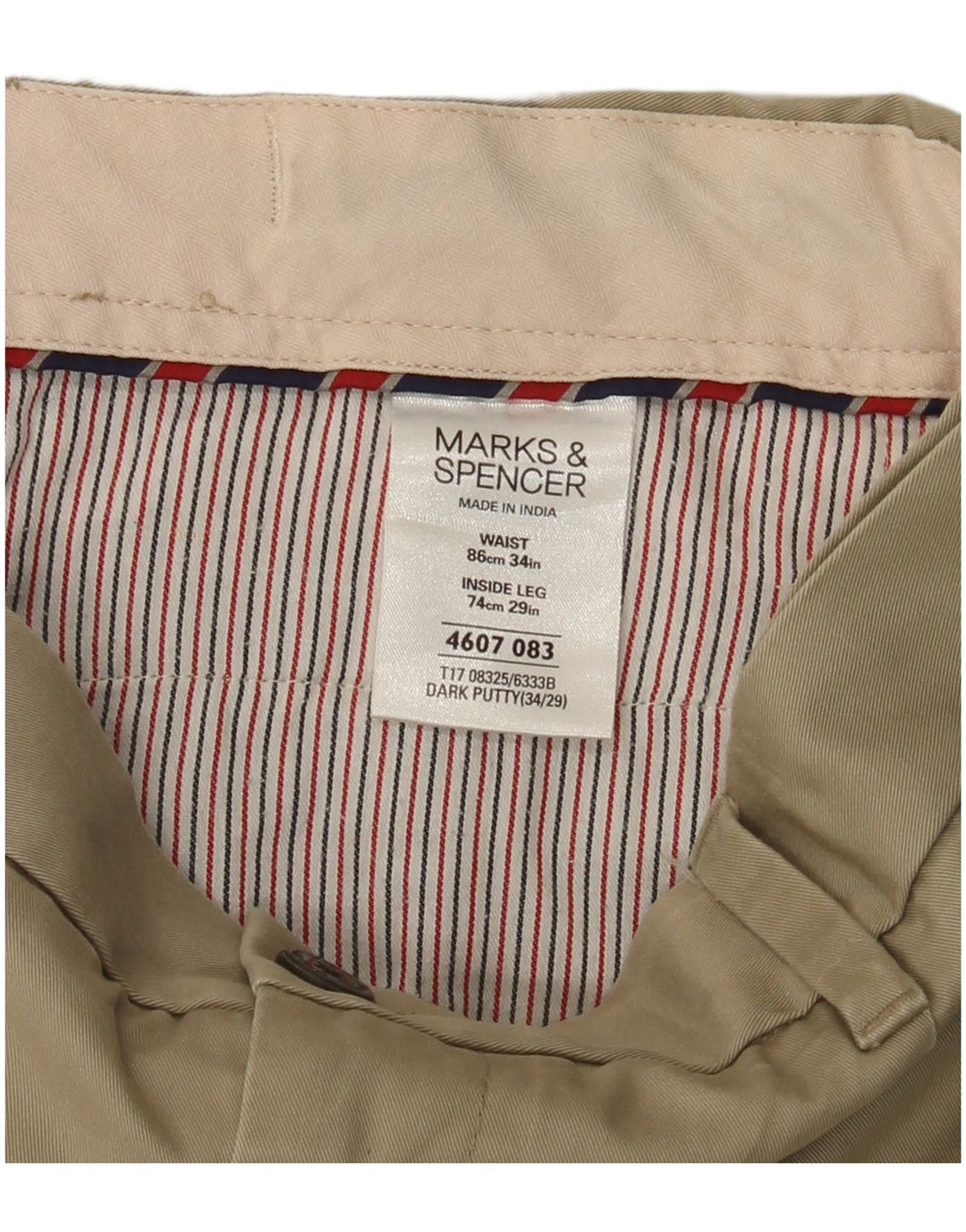 MARKS & SPENCER Pantaloni chino dritti da uomo W34 L29 Cotone beige