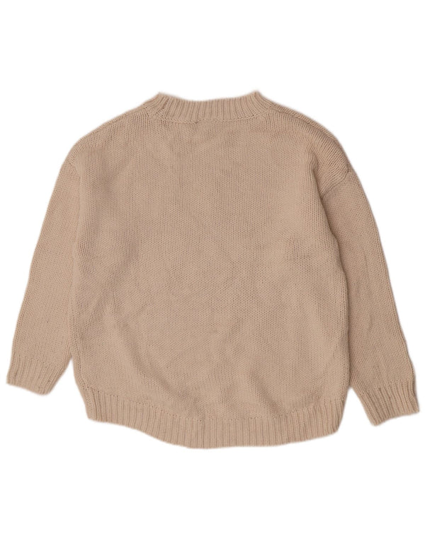 Topshop Womens Oversized Crew Neck Jumper Sweater UK 10 Small Beige Floral