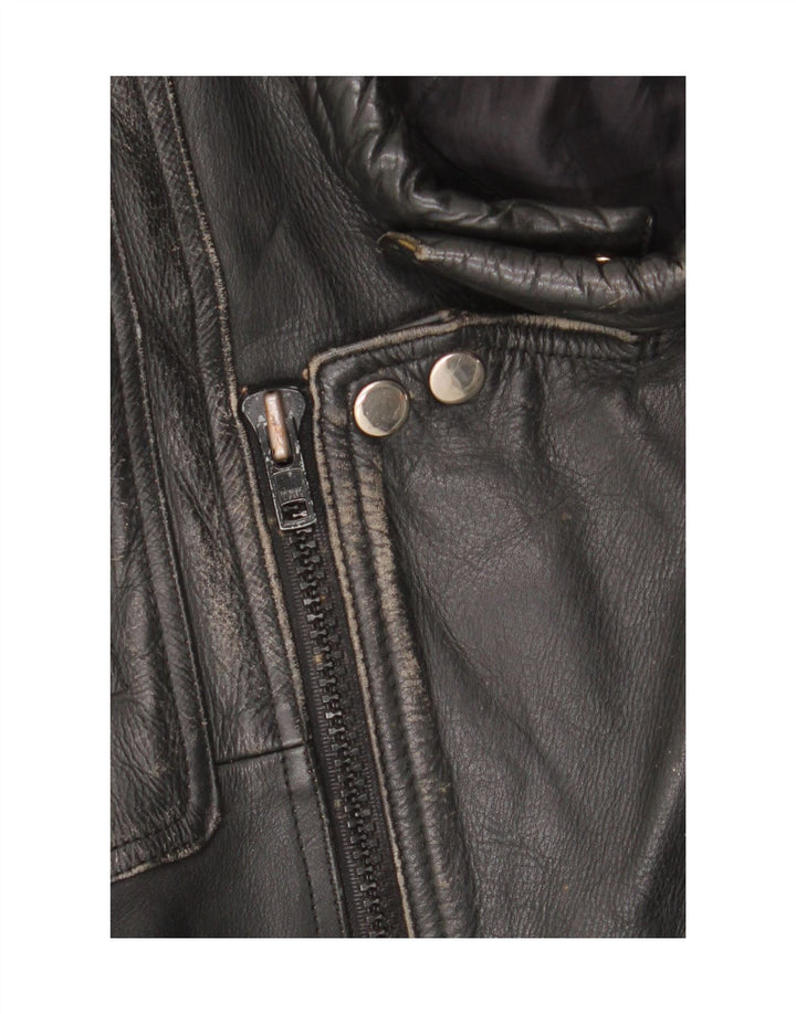 Giacca da motociclista in pelle vintage da uomo UK 36 Piccolo motociclista nero