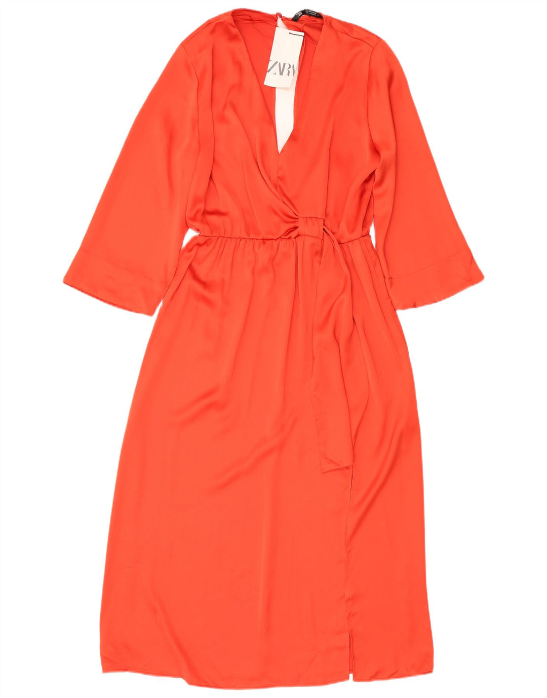 Vestito lungo ZARA da donna con maniche a 3/4 UK 16 Large Arancione Poliestere