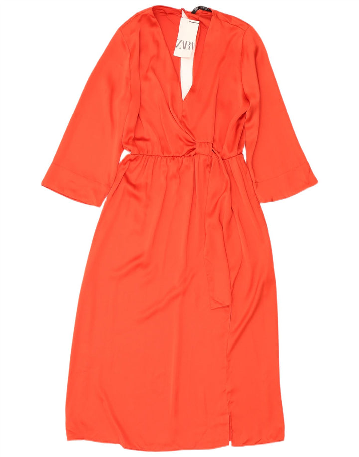 Vestito lungo ZARA da donna con maniche a 3/4 UK 16 Large Arancione Poliestere