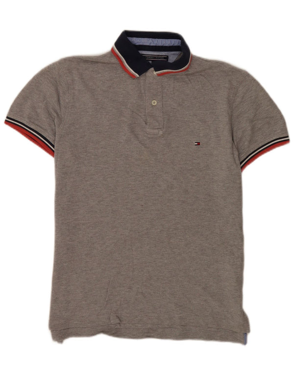 Polo da uomo slim fit Tommy Hilfiger in cotone chiazzato grigio medio