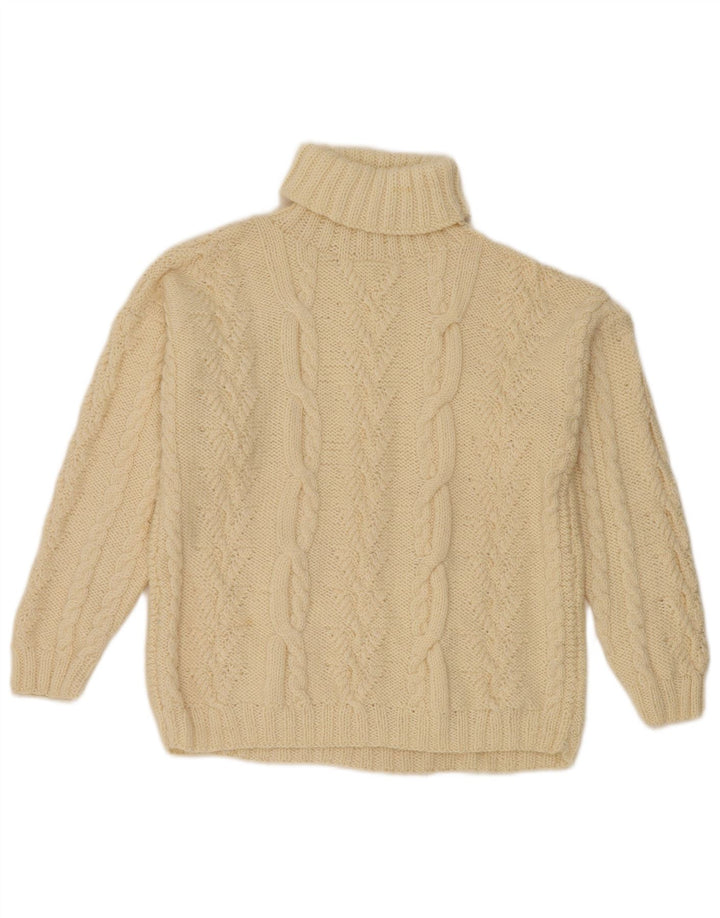 Maglione maglione vintage da donna con collo alto UK 12 medio bianco sporco
