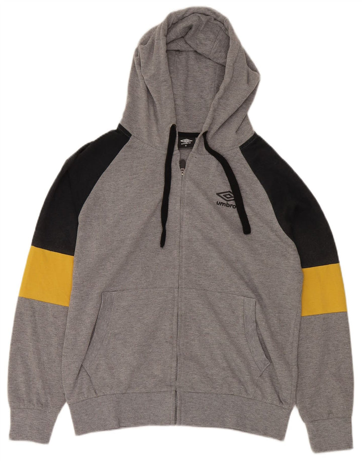 UMBRO Maglione con cappuccio e zip da uomo in cotone color block grigio medio