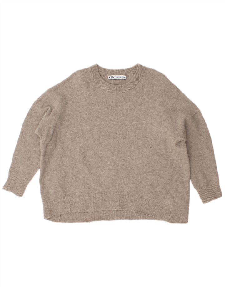 Maglione girocollo oversize da donna Zara UK 12 Lana beige medio
