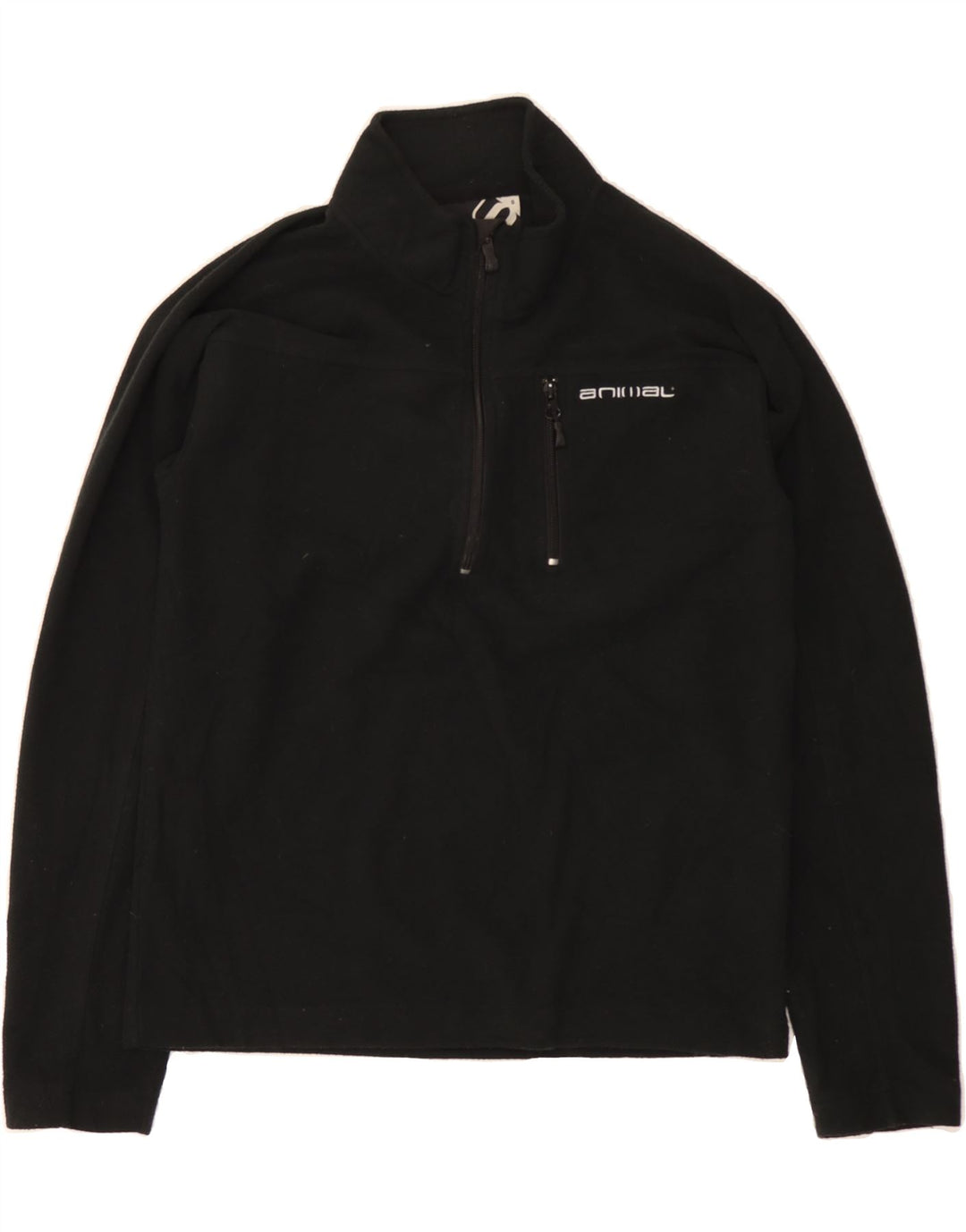 ANIMAL Mens Zip Neck Fleece Jumper Small Black Polyester Vintage Animal and Second-Hand Animal from Messina Hembry 