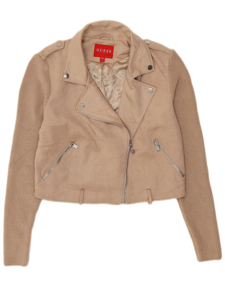 Giacca da motociclista GUESS da donna in maglia corta UK 16 grande Beige