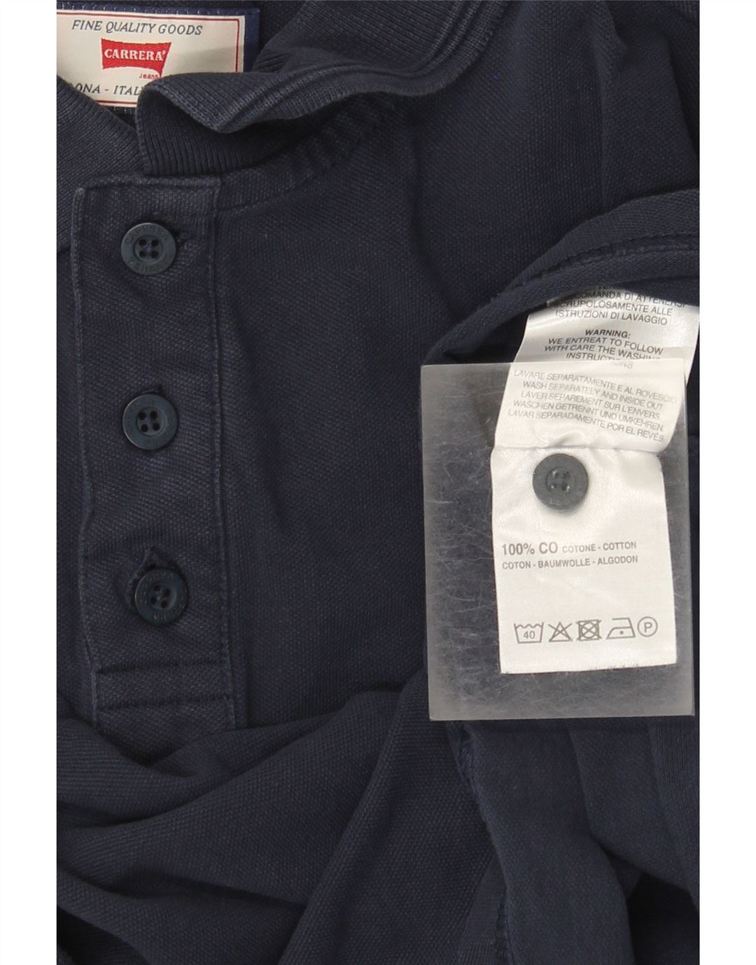 Polo regolare da uomo a maniche lunghe Carrera in cotone blu navy medio