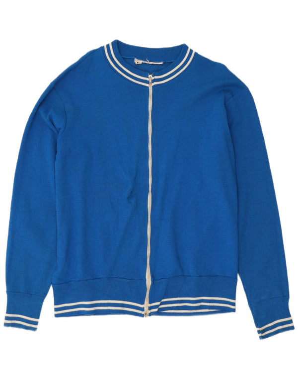 Maglione cardigan con zip intera vintage da uomo grande in polietilene blu