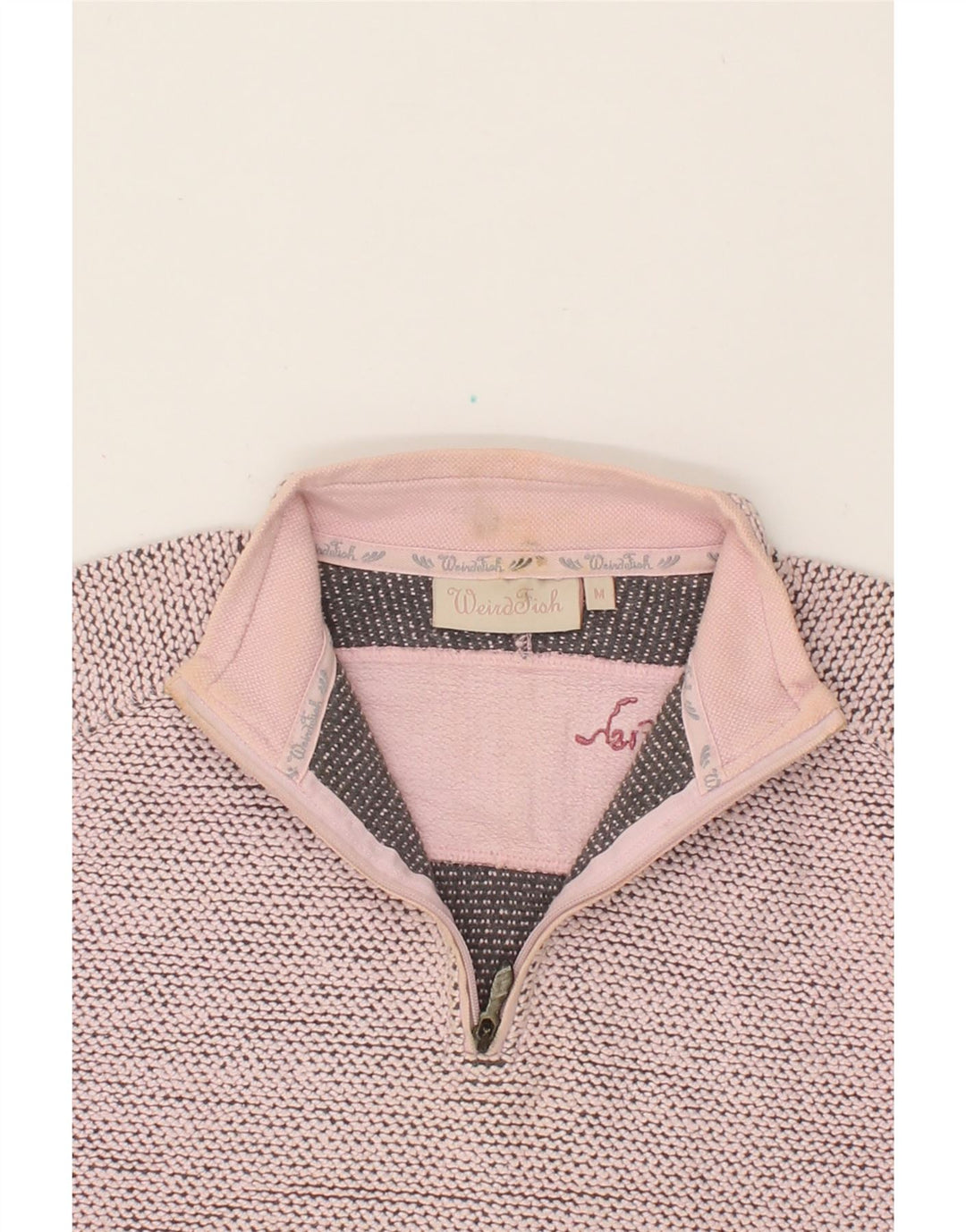 WEIRD FISH Womens Zip Neck Sweatshirt Jumper UK 14 Medium Pink Cotton Vintage Weird Fish and Second-Hand Weird Fish from Messina Hembry 