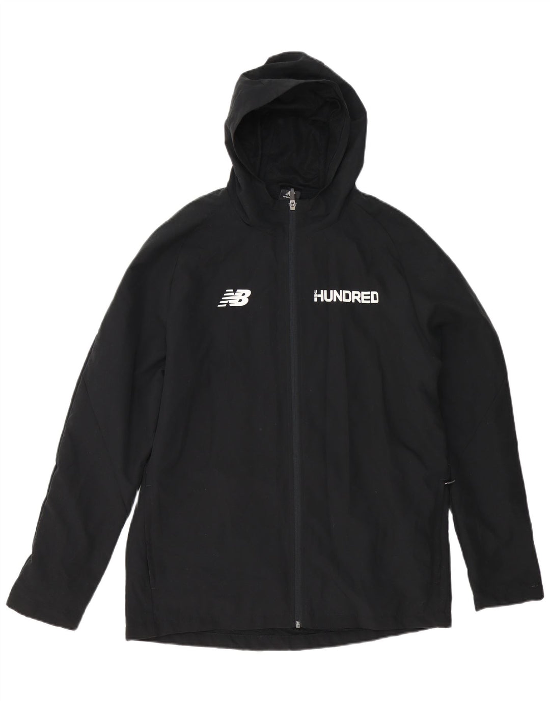 Giacca antipioggia con cappuccio grafico da uomo New Balance UK 40 grande poliestere nero