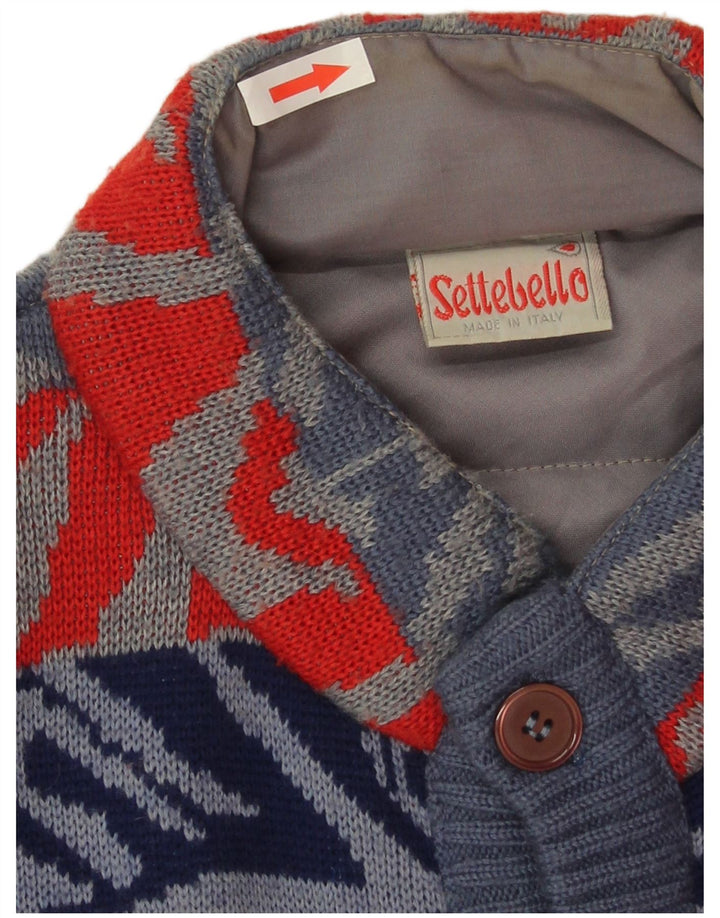 Maglione cardigan da uomo Settebello grande lana geometrica blu