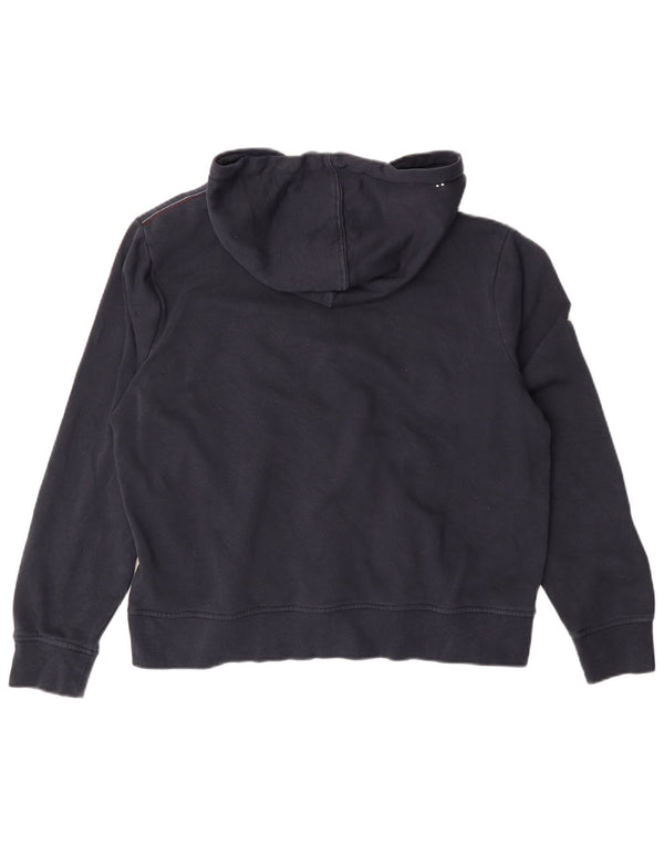 TOMMY HILFIGER Maglione con cappuccio grafico da donna UK 14 Medio cotone blu navy