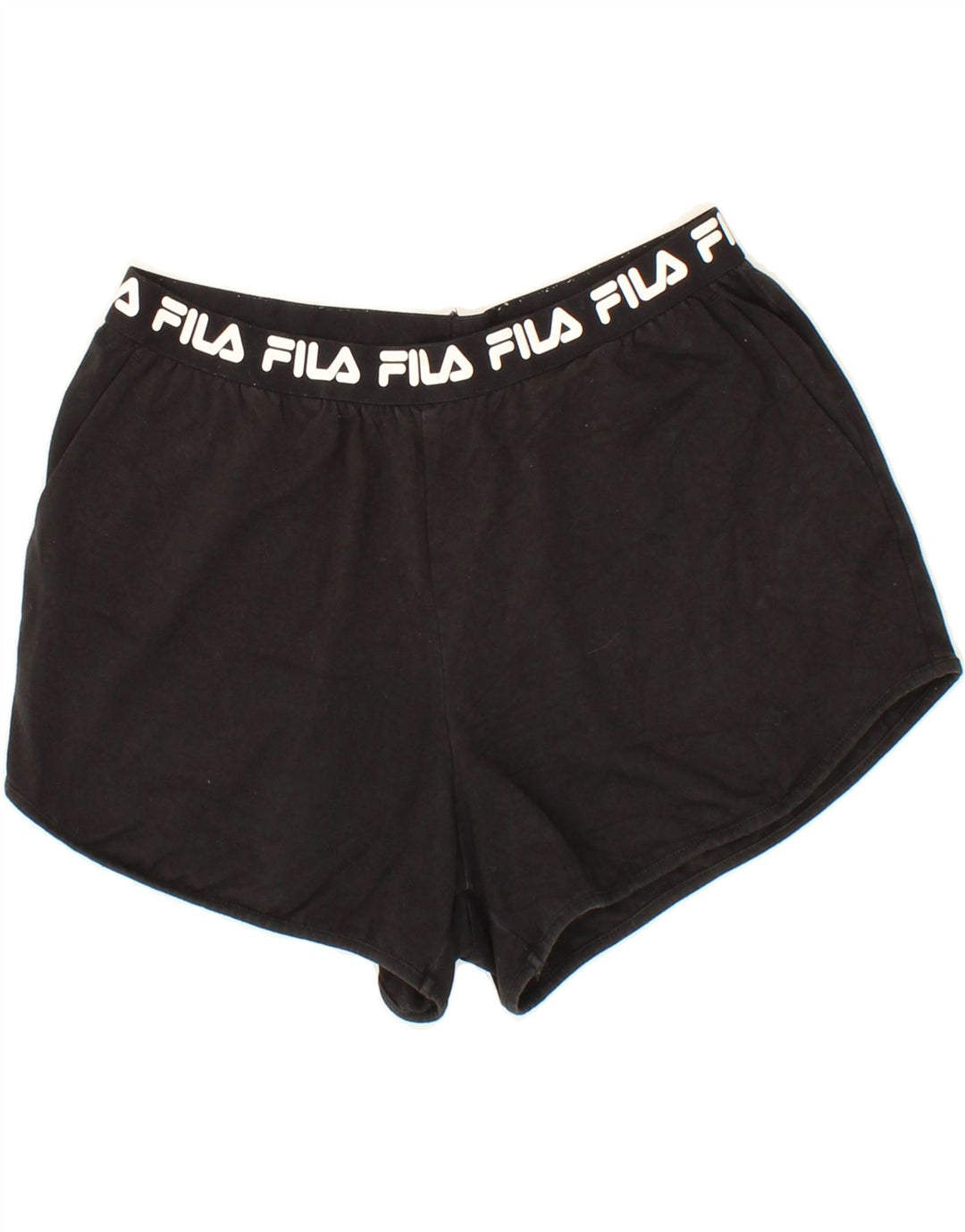 FILA Womens Graphic Sport Shorts UK 14 Medium Black Vintage Fila and Second-Hand Fila from Messina Hembry 