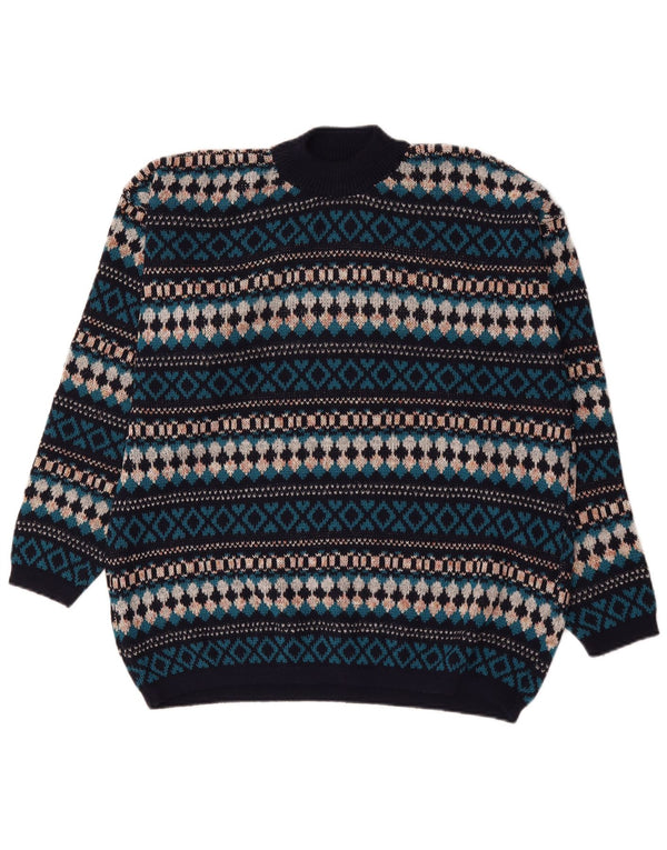 Maglione vintage da uomo con collo alto e collo alto, multicolore, Fair Isle