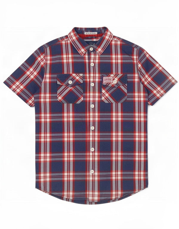 Camicia da uomo a maniche corte Superdry in cotone scozzese blu medio