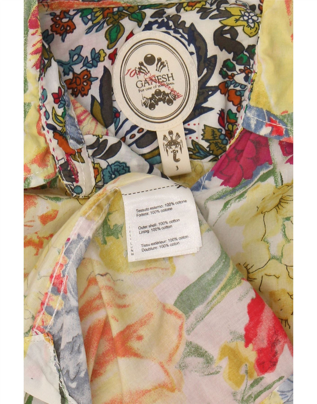 Camicia a maniche corte da donna Ganesh UK 14 Cotone floreale giallo medio
