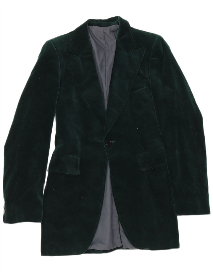 Giacca blazer in velluto a 1 bottone vintage da uomo UK 36 piccola verde