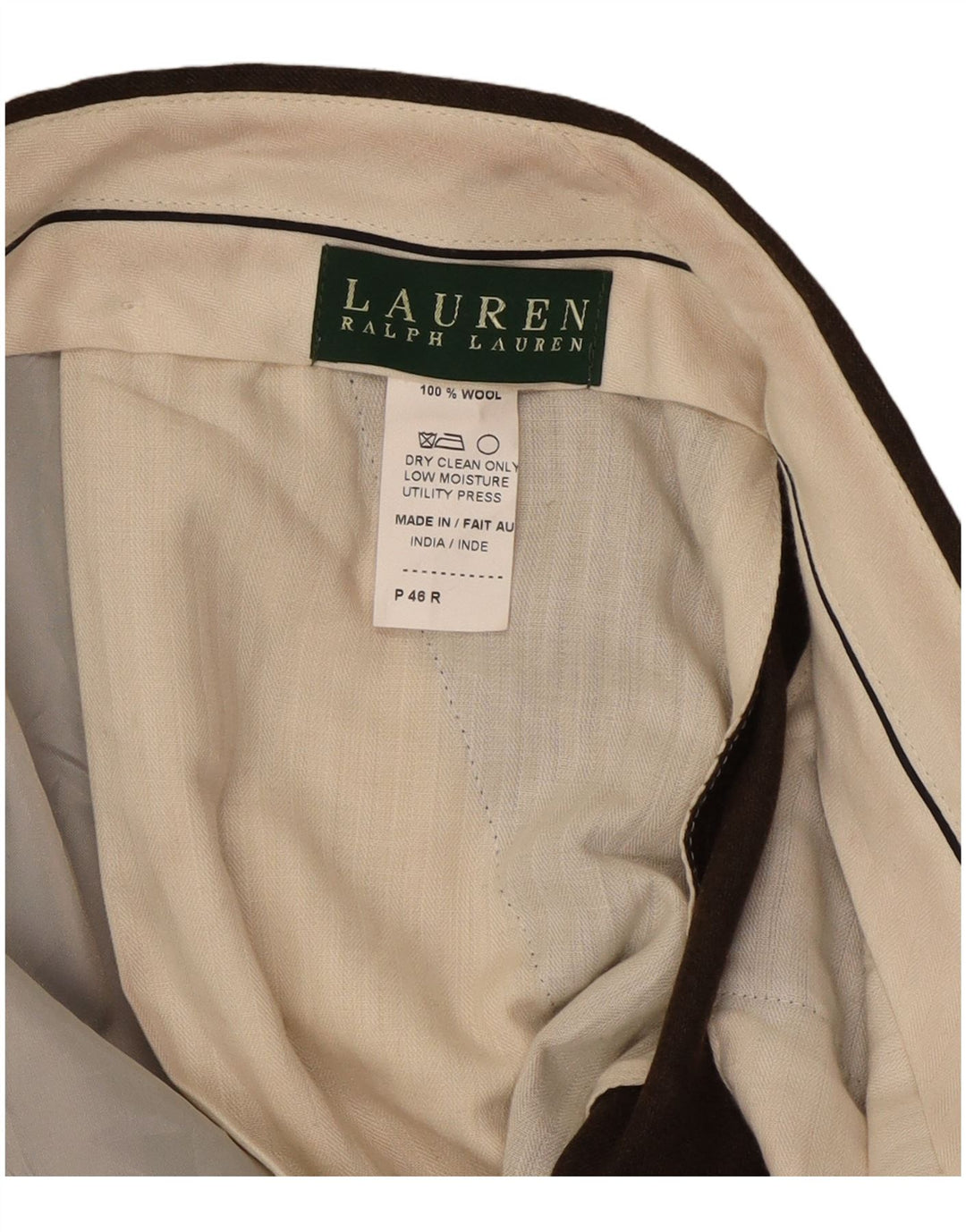 RALPH LAUREN Pantaloni da abito con pegging da uomo W46 L33 Lana marrone