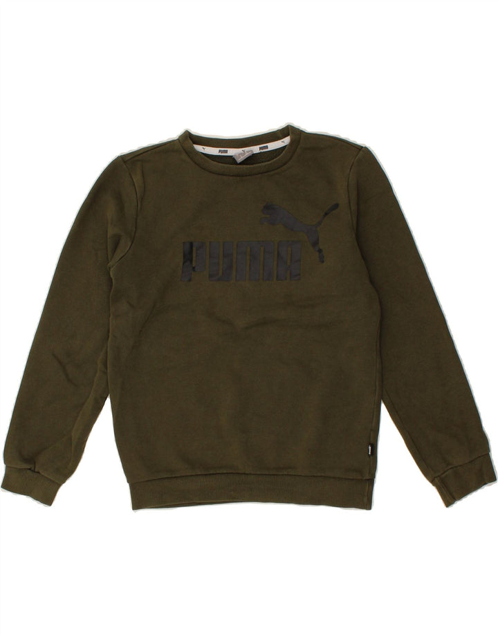 PUMA Boys Graphic Sweatshirt Jumper 11-12 Years Large Khaki Cotton Vintage Puma and Second-Hand Puma from Messina Hembry 