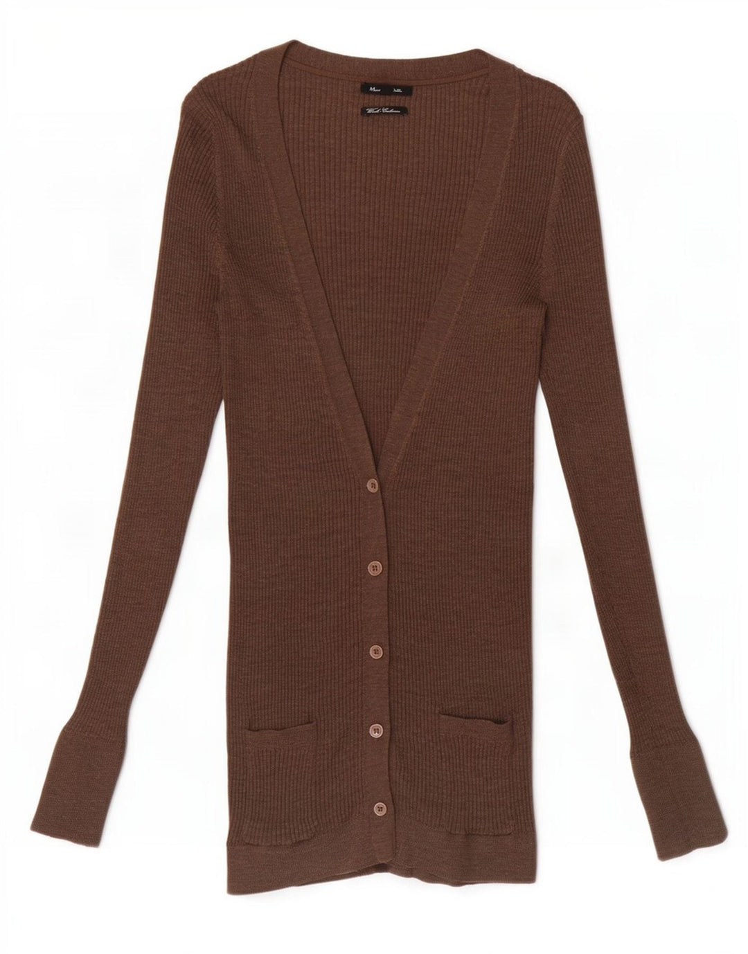 Massimo Dutti Maglione cardigan lungo da donna UK 10 piccolo lana marrone