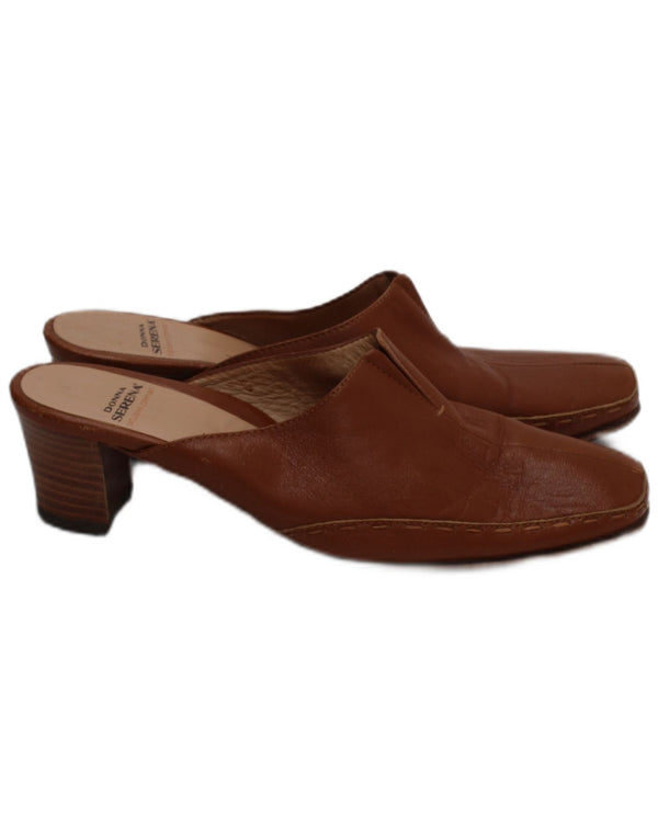 Scarpe da donna vintage in pelle con tacco, taglia UK 5, in pelle marrone
