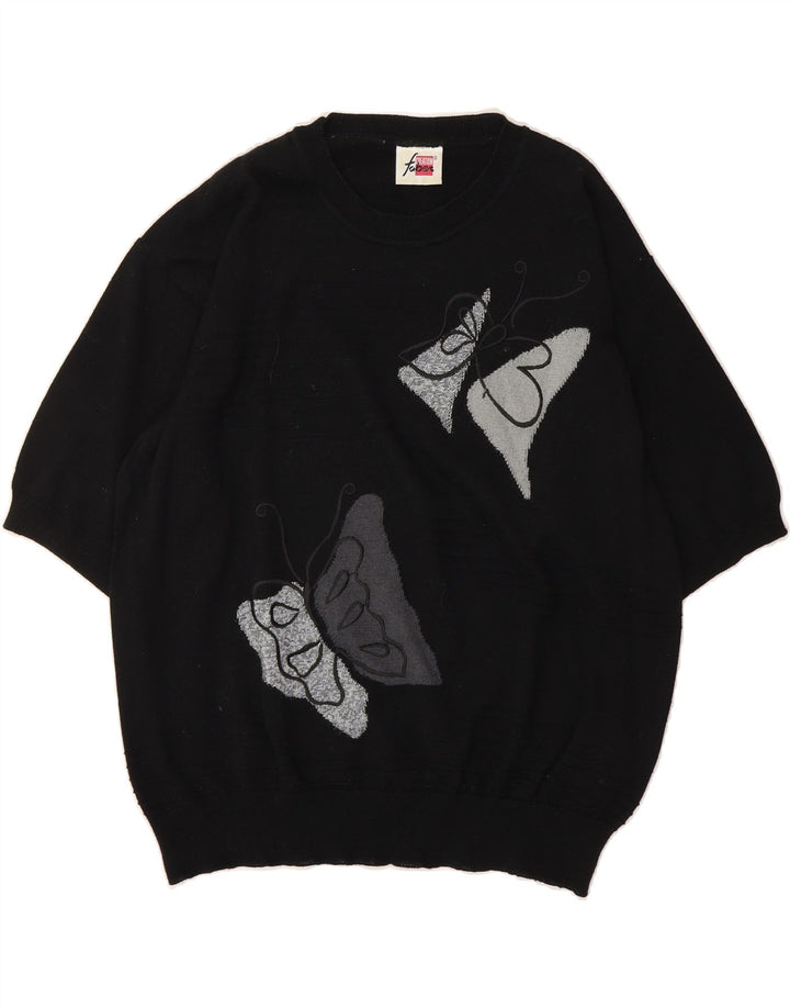 FABER Womens Graphic Crew Neck Jumper Sweater IT 44 Medium Black Vintage Faber and Second-Hand Faber from Messina Hembry 