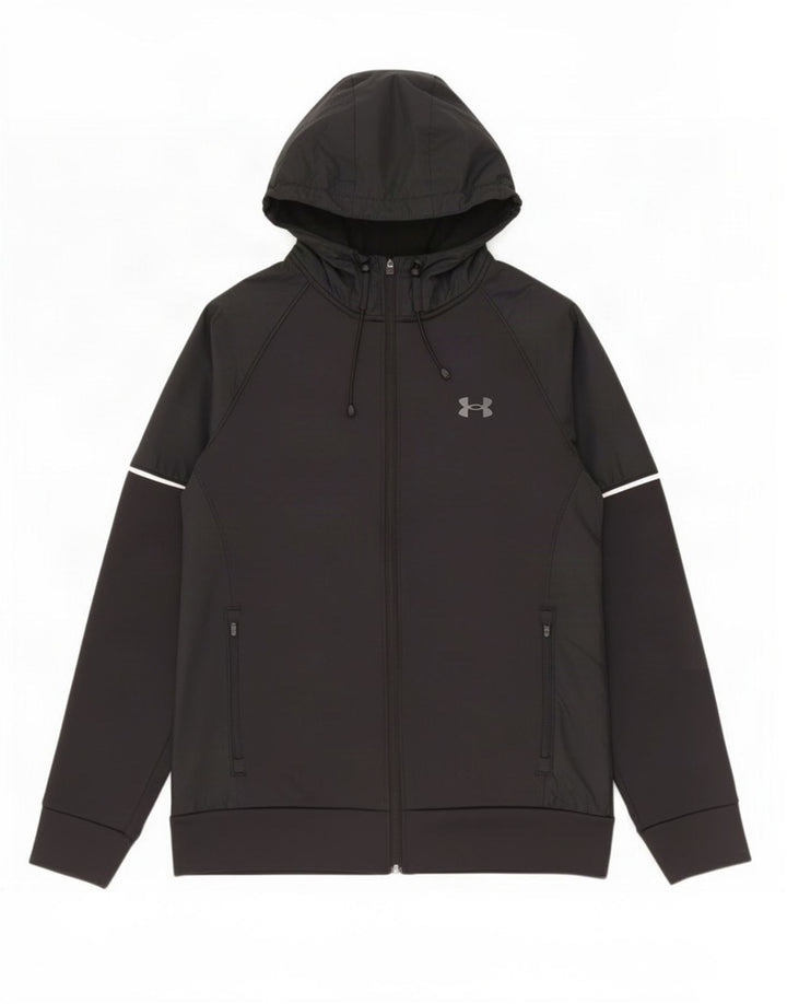 Felpa con cappuccio e zip grafica da uomo Under Armour, poliestere nero medio