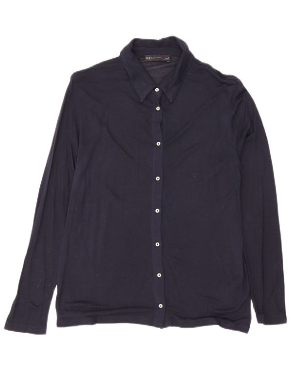 Marks & Spencer Womens Shirt UK 10 Small Navy Blue Viscose