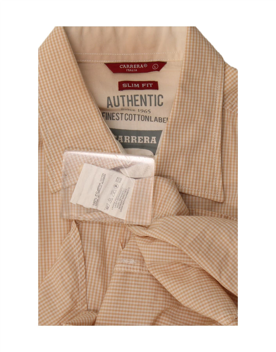 Camicia Carrera da uomo slim fit grande in cotone a quadretti beige