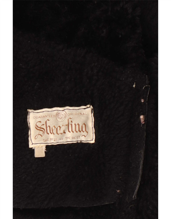 Giubbotto oversize in shearling vintage da donna IT 44 medio nero