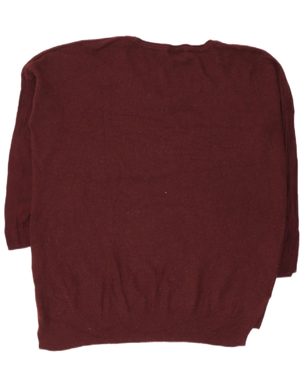 Topshop Maglione da donna con scollo a V maniche a 3/4 UK 10 Piccolo Borgogna