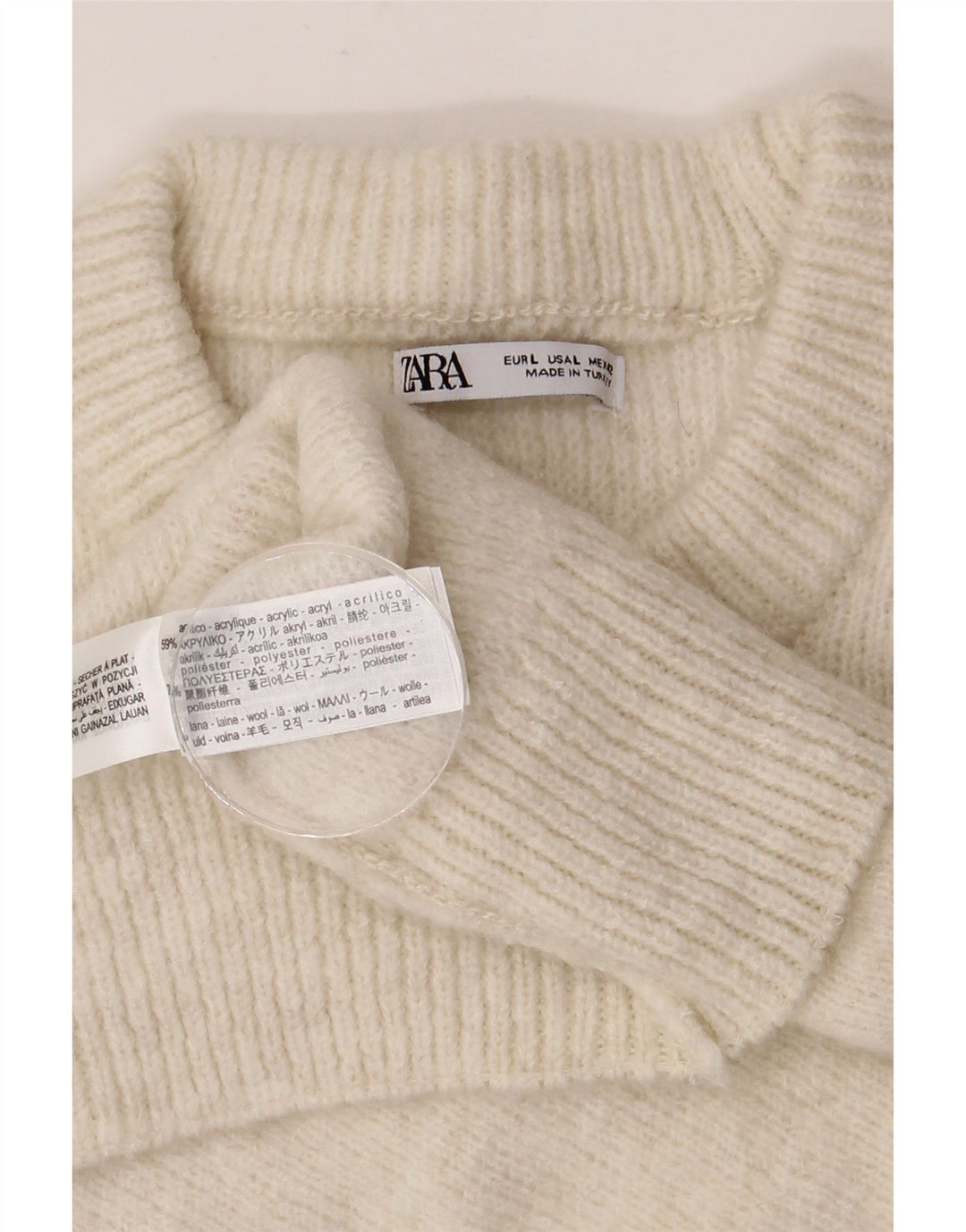 ZARA Maglione Girocollo da Uomo Grande in Acrilico Beige