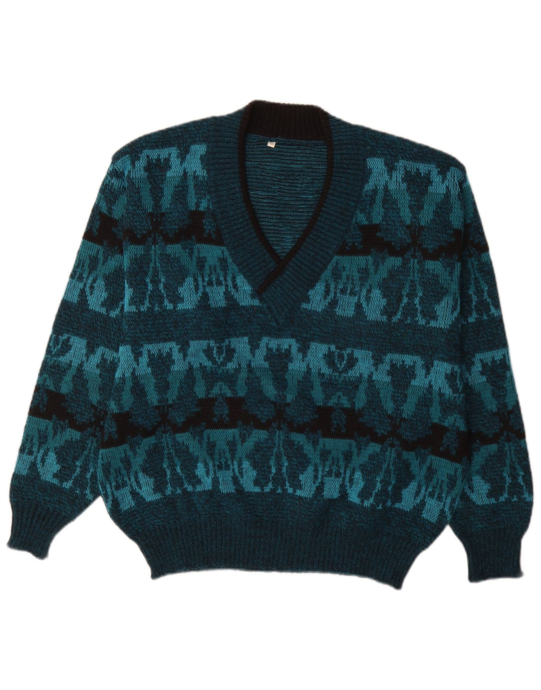 Maglione vintage da uomo con scollo a V IT 50 Blu medio Fair Isle