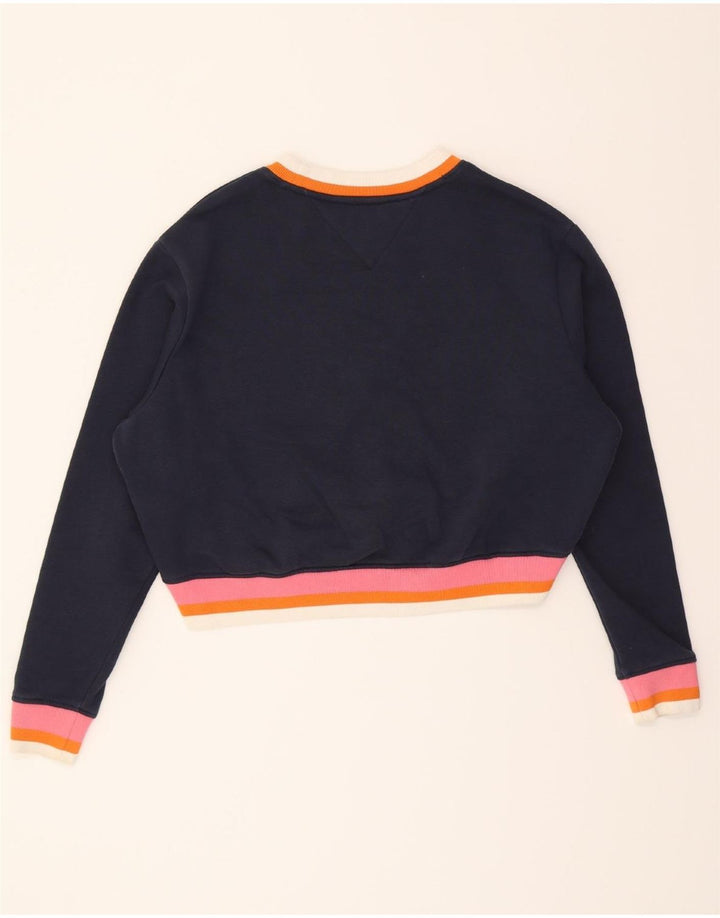 TOMMY HILFIGER Womens Crop Sweatshirt Jumper UK 14 Medium Navy Blue Vintage Tommy Hilfiger and Second-Hand Tommy Hilfiger from Messina Hembry 