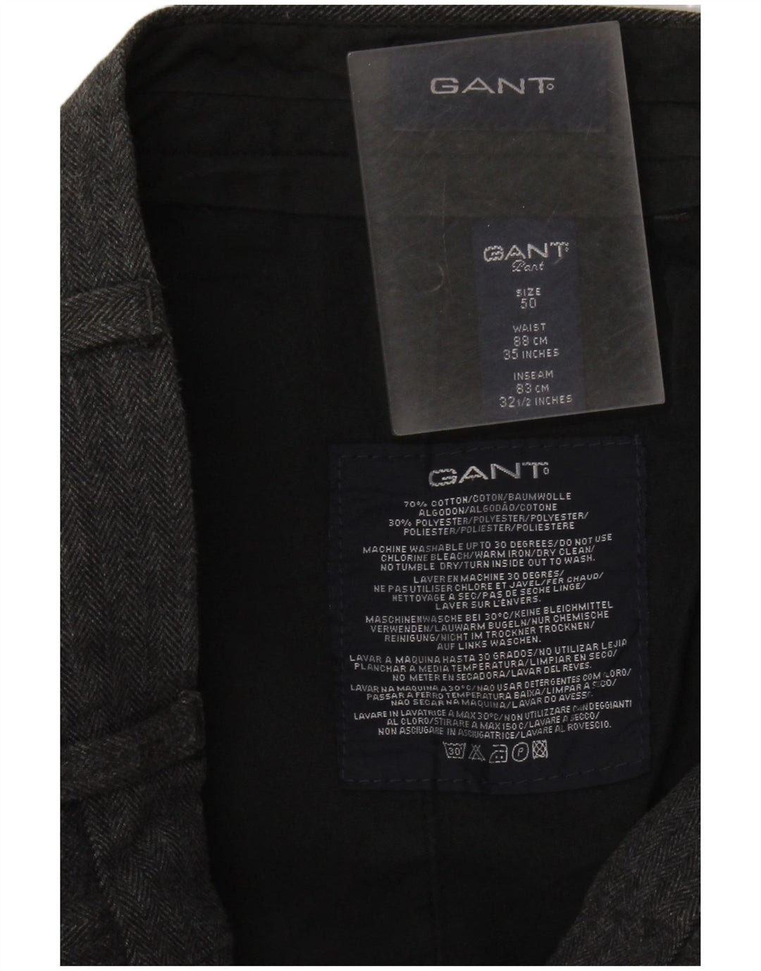 Pantaloni da abito dritti da uomo GANT IT 50 Large W34 L32 Grigio a spina di pesce