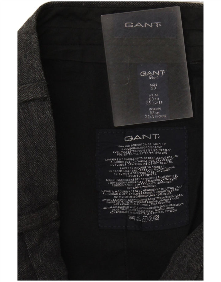 Pantaloni da abito dritti da uomo GANT IT 50 Large W34 L32 Grigio a spina di pesce