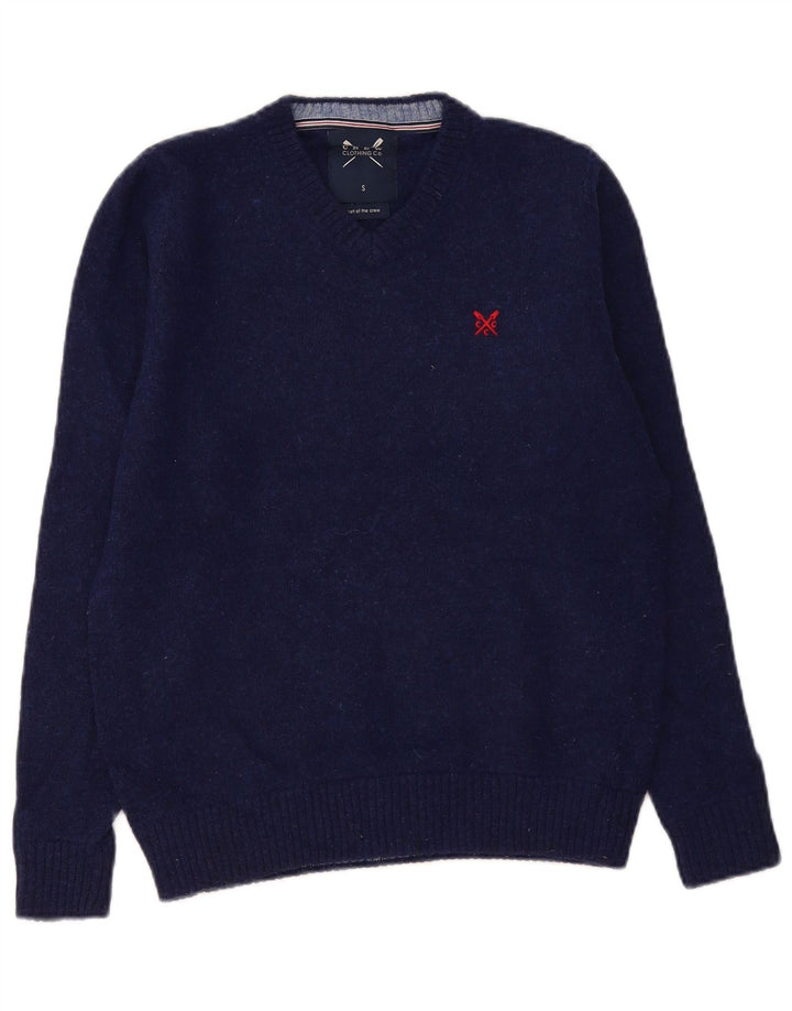 Crew Clothing Maglione da uomo con scollo a V piccolo in lana d'agnello blu navy
