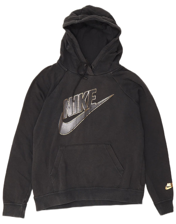 Felpa con cappuccio oversize con grafica Nike da donna UK 10 piccola in cotone nero