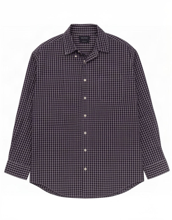 Camicia da uomo Nautica vestibilità classica taglia 17 XL cotone a quadri blu navy