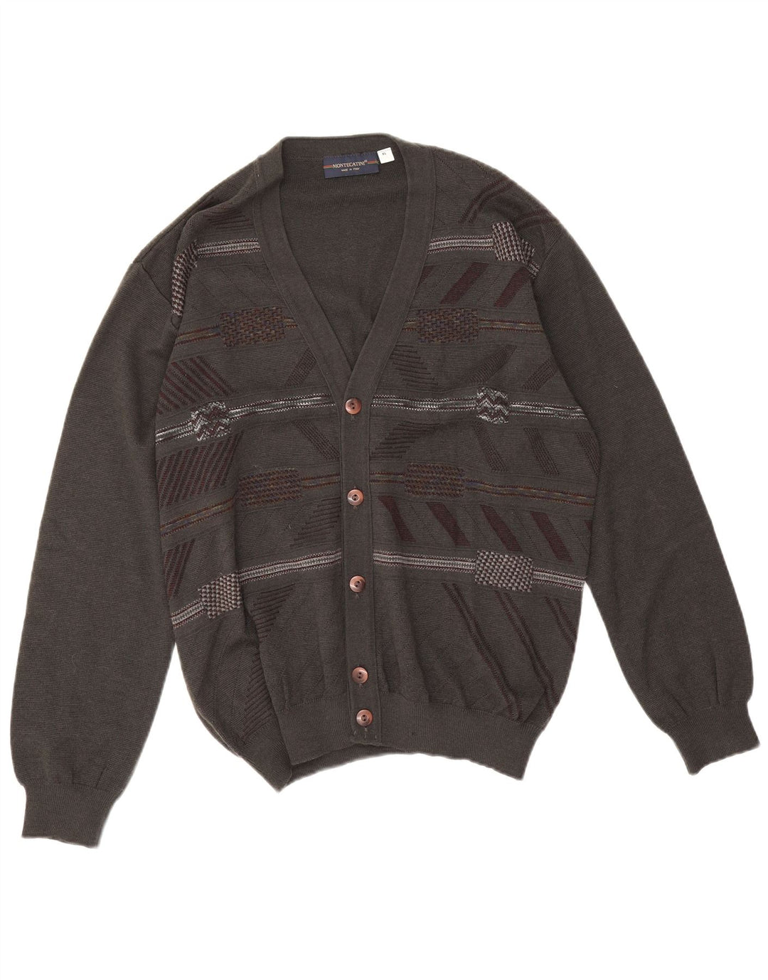 Maglione cardigan da uomo Montecatini XL grigio geometrico in lana merino