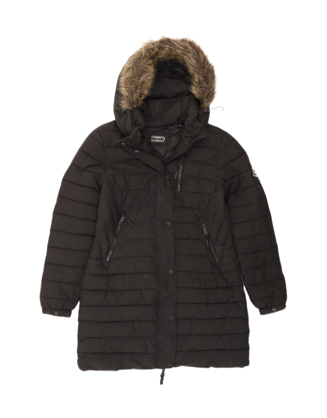 Giacca imbottita con cappuccio da donna Superdry UK 12 medio nero poliestere