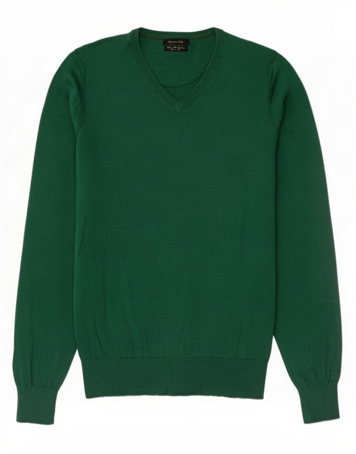 Massimo Dutti Maglione da uomo con scollo a V piccolo in cotone verde