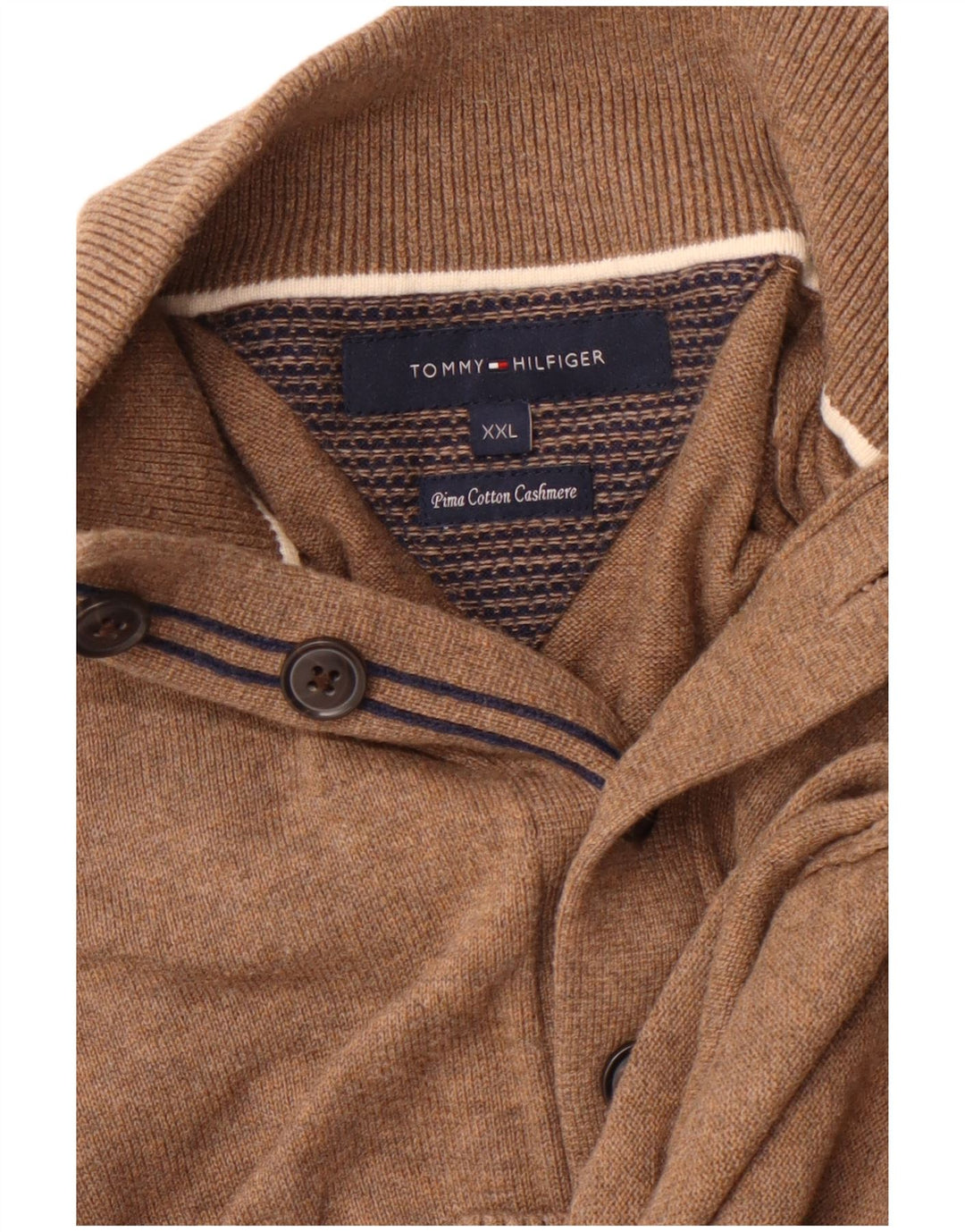 TOMMY HILFIGER Maglione da uomo con collo a bottoni 2XL cotone marrone
